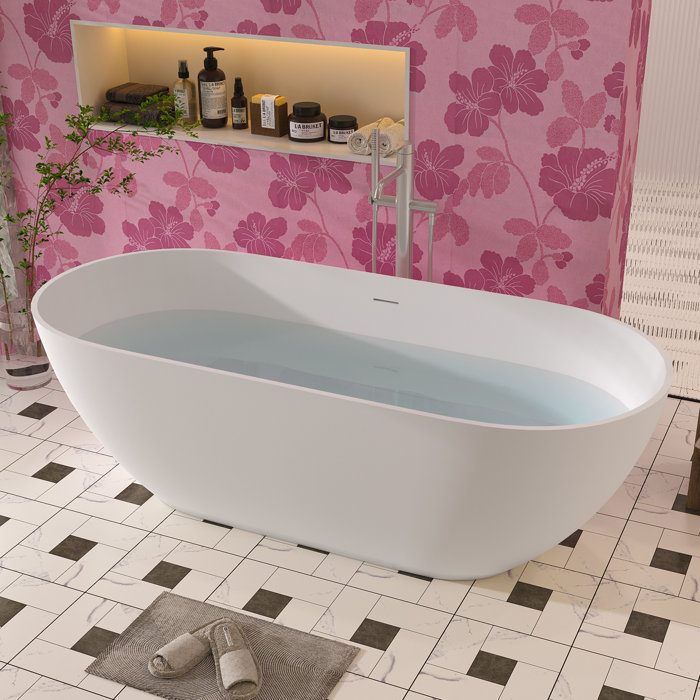 ABRUZZO 59'' x 30'' Freestanding Soaking Solid Surface Bathtub